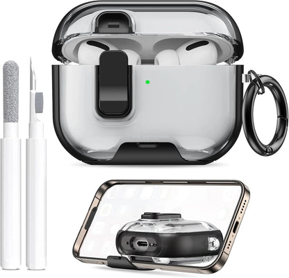 Clear AirPods Pro 3 Case Shockproof TPU Cover with Lock & Carabiner Ring