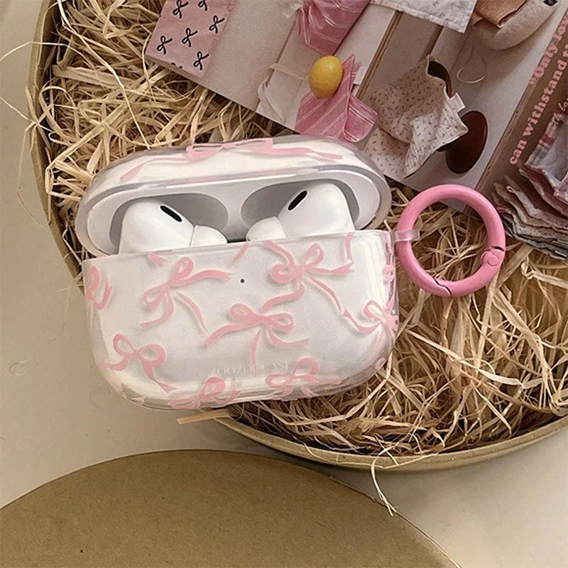 Pink Bow Clear AirPods Case with Ring Clip
