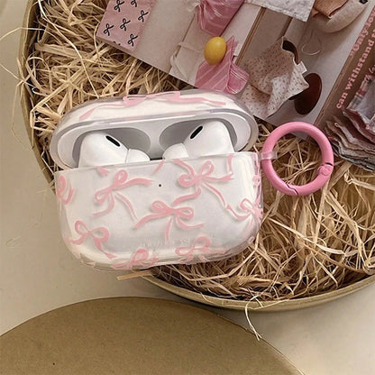 Pink Bow Clear AirPods Case with Ring Clip