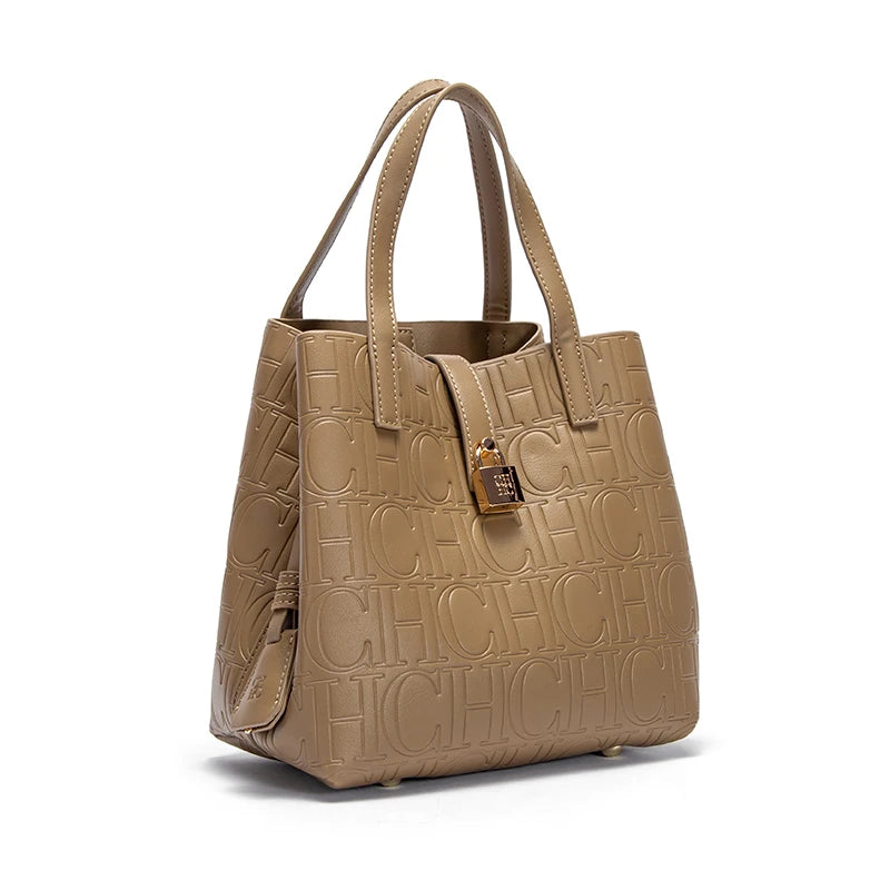 Large Capacity Women's Tote Bag with Monogram Embossed Design