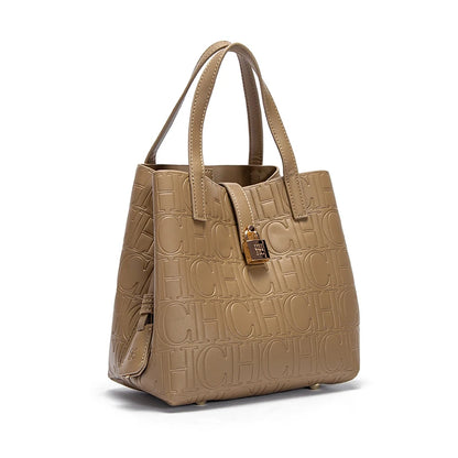 Large Capacity Women's Tote Bag with Monogram Embossed Design
