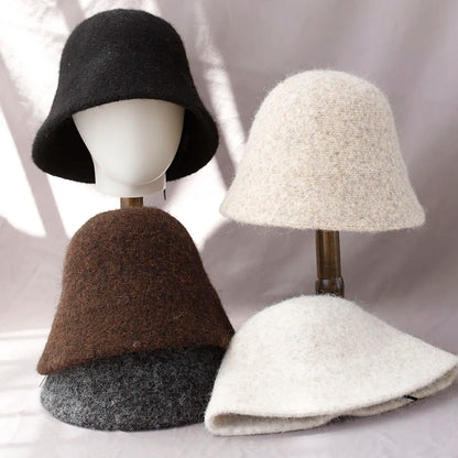 Wool Felt Bucket Hat for Women – Vintage Knit Winter Cap