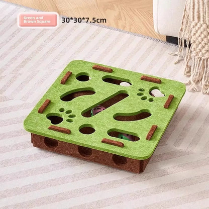 Cat Puzzle Box Toy with Felt Ball Tracks & Holes