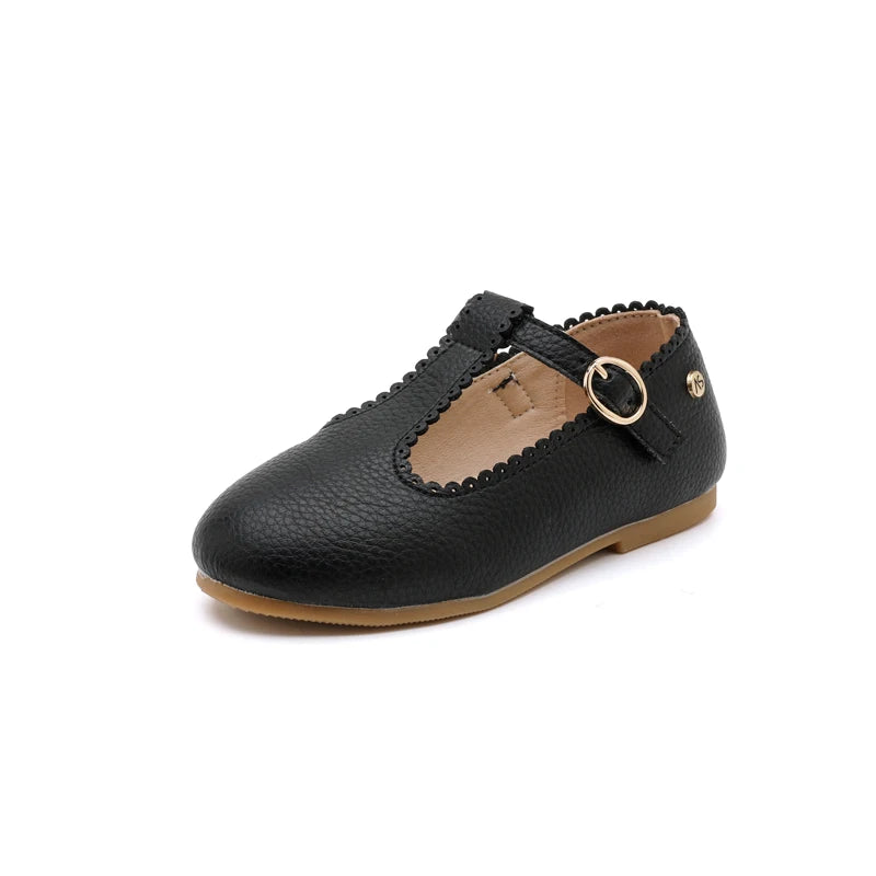 Girls T-Strap Mary Jane Flats – Kids PU Leather Dress Shoes
