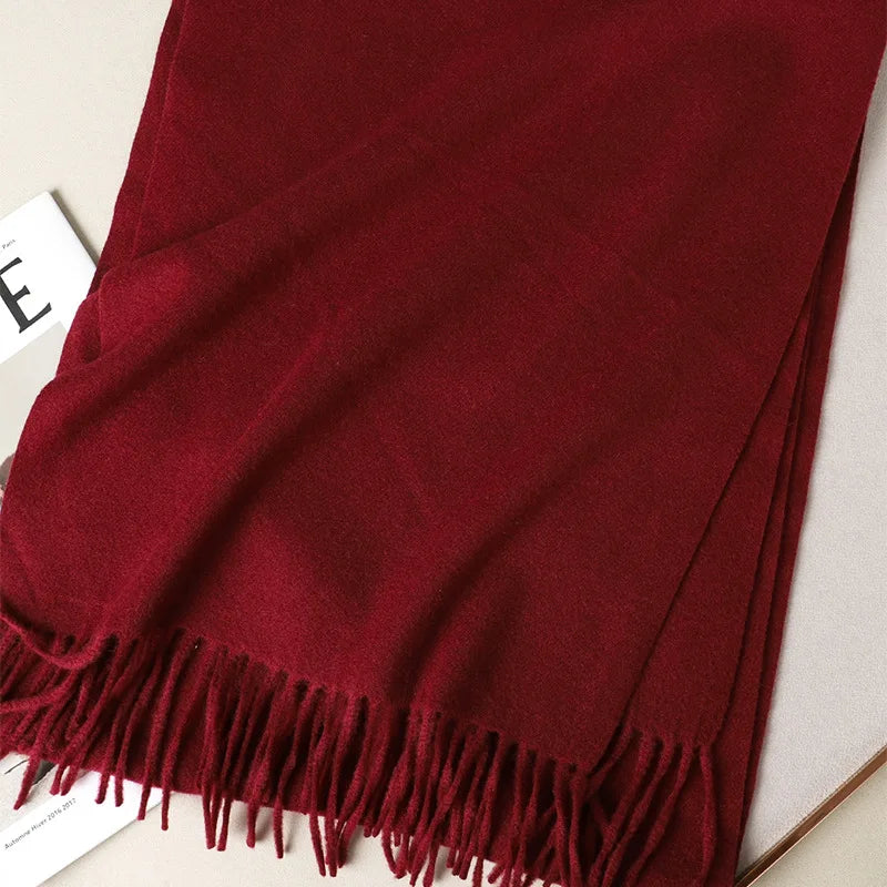 Women's Solid Cashmere Winter Scarf with Tassels – Warm Shawl Pashmina