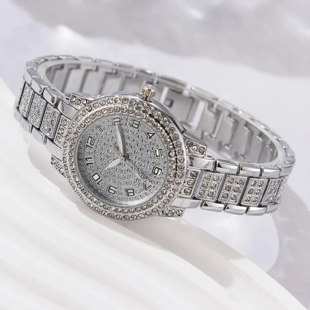 6-Piece Women's Luxury Rhinestone Watch & Jewelry Set