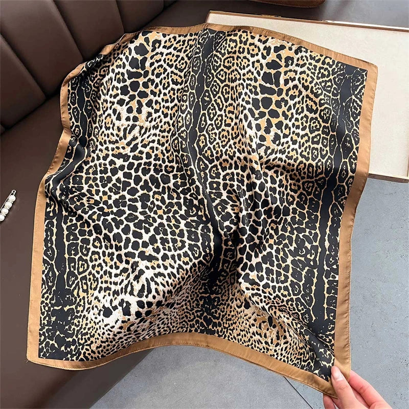 Satin Square Scarf Women Cute Cat Print Headscarf Neckerchief