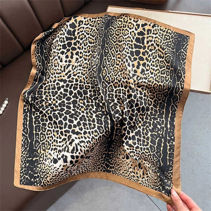 Satin Square Scarf Women Cute Cat Print Headscarf Neckerchief