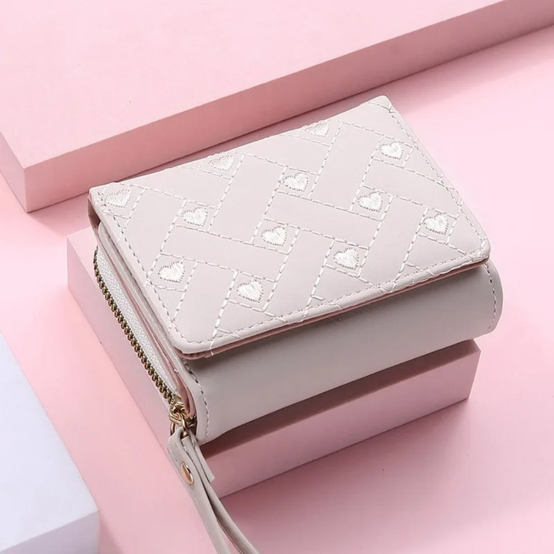 Women's Trifold Wallet – PU Leather Embroidered Short Card Purse