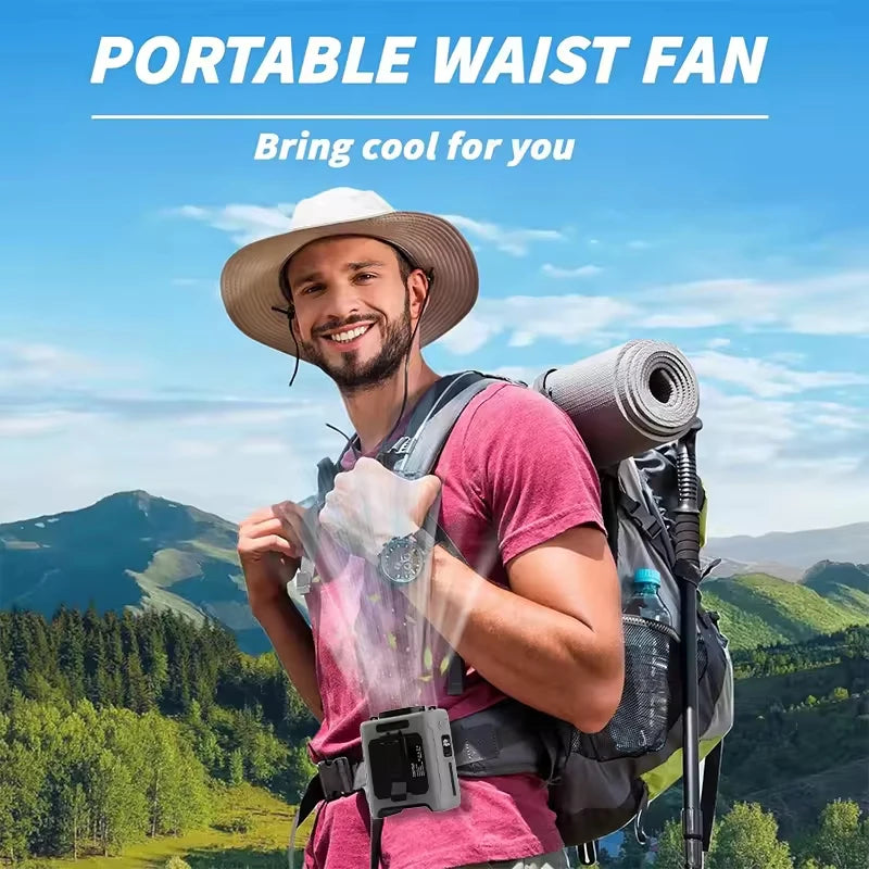 Waist Clip Fan Portable Hands-Free Fan with Power Bank & LED