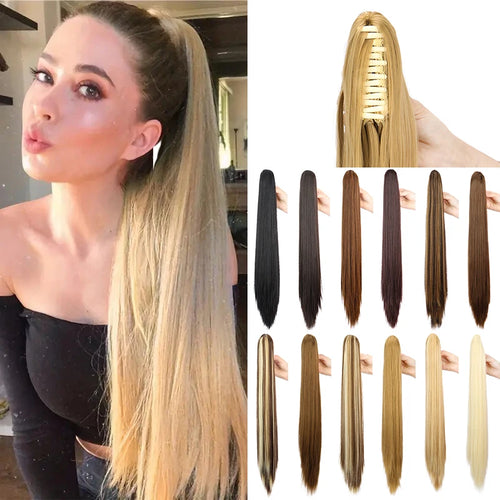 Claw Clip Ponytail Hair Extension – 24 Inch Long Straight Synthetic