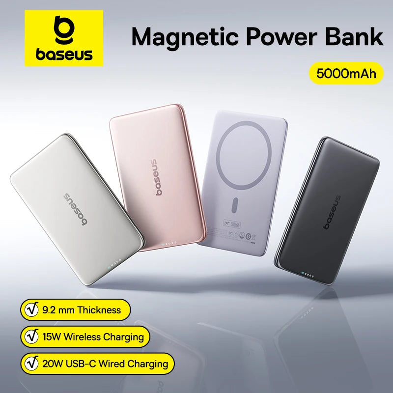 Baseus 5000mAh Slim Magnetic Power Bank – 15W Wireless & 20W Wired Charging
