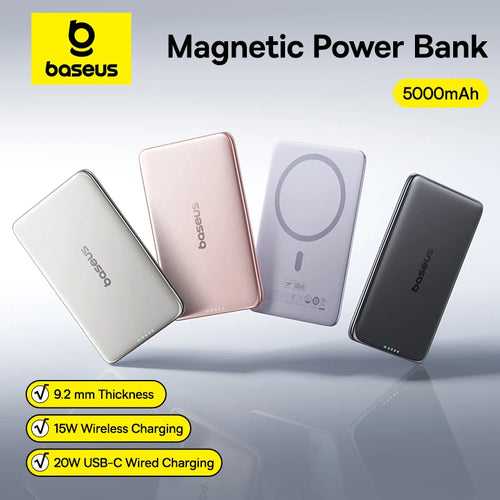 Baseus 5000mAh Slim Magnetic Power Bank – 15W Wireless & 20W Wired Charging