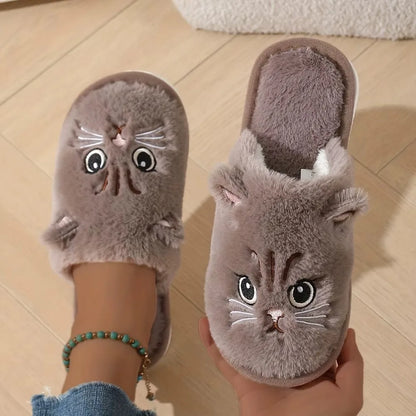 Women's Plush Cat Slippers – Cozy Non-Slip Indoor House Shoes