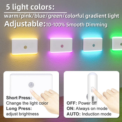 Motion Sensor LED Night Light – USB Rechargeable, Color-Changing
