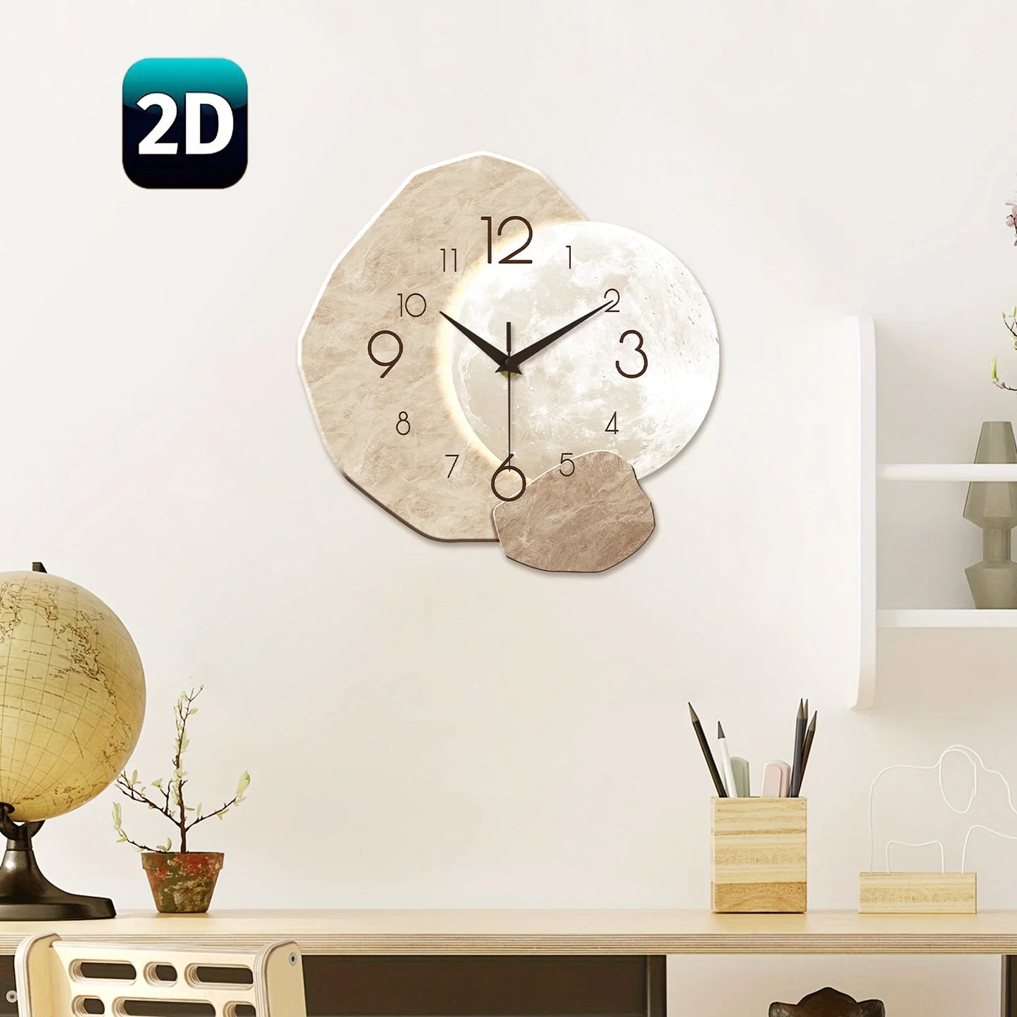 Moon Design Silent Wall Clock – Modern Quartz for Bedroom & Living Room