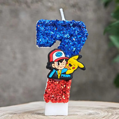 Pokemon Birthday Cake Number Candles – Glitter Anime Figure Decoration