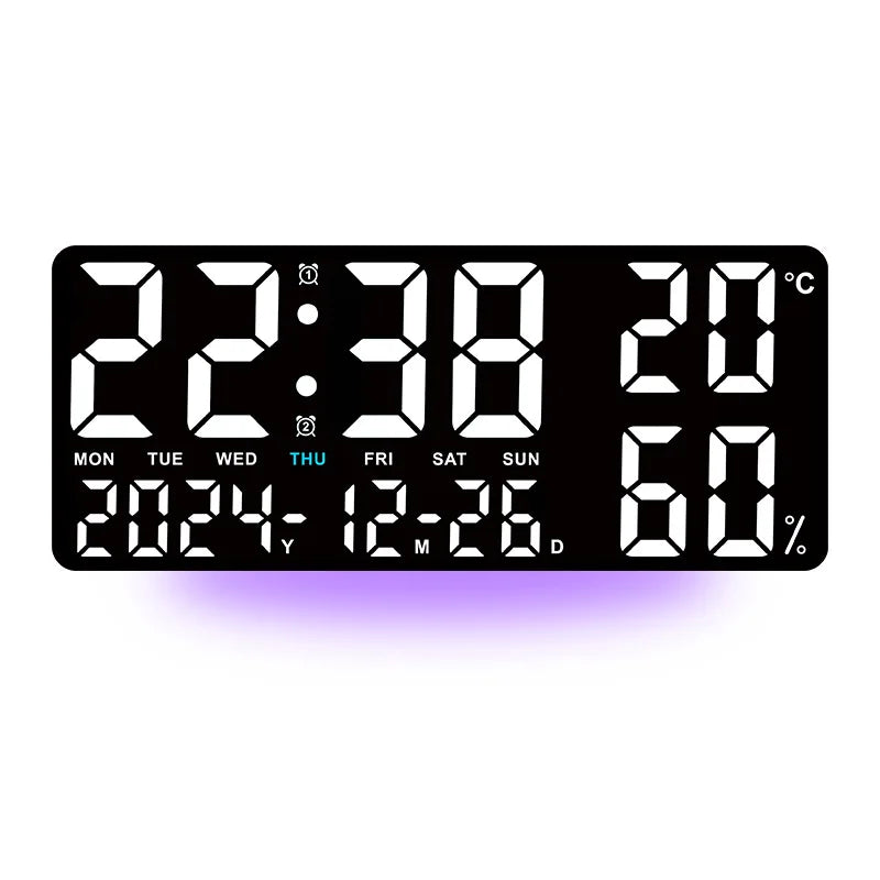 Large LED Digital Wall Clock with 7-Color Mood Light & Dual Alarm
