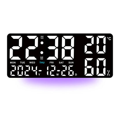 Large LED Digital Wall Clock with 7-Color Mood Light & Dual Alarm