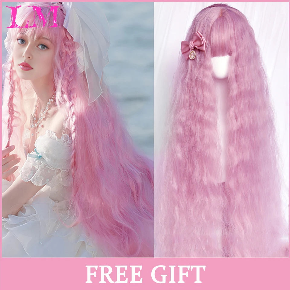 Cosplay Synthetic Wig with Bangs – Long Straight 24 Inch, Heat Resistant