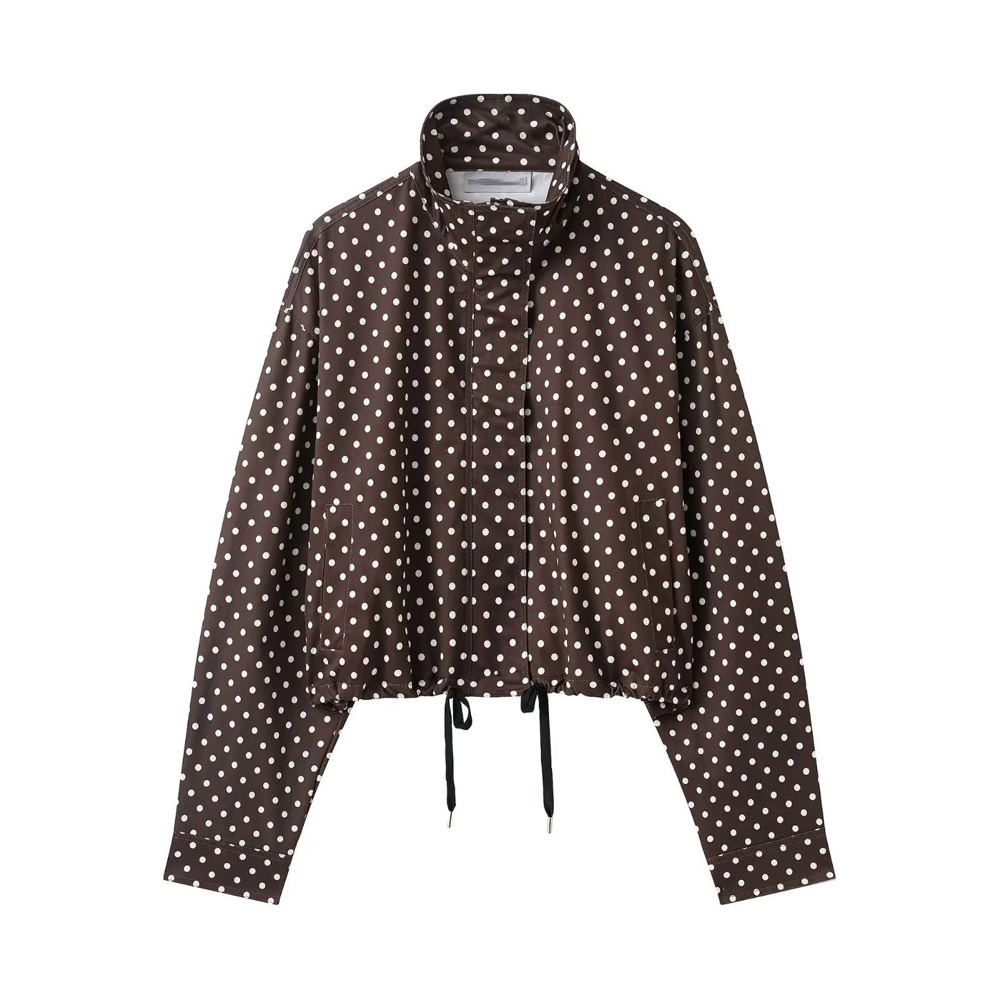 Women's Polka Dot Drawstring Jacket – Elegant Spring Coat