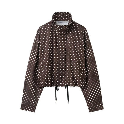 Women's Polka Dot Drawstring Jacket – Elegant Spring Coat