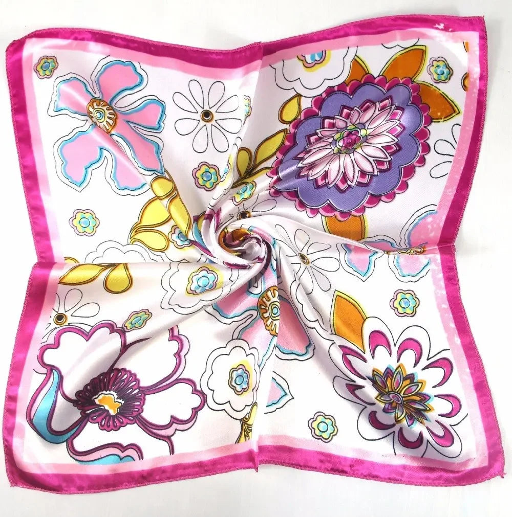 Women's Printed Square Head Scarf – 50x50cm Silk-Feel Kerchief