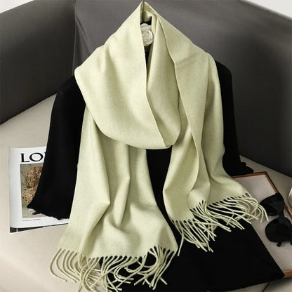 Women's Solid Cashmere Winter Scarf with Tassels – Warm Shawl Pashmina