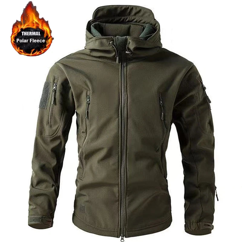 Men's Fleece-Lined Softshell Jacket – Windproof Outdoor Hooded Coat