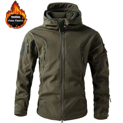 Men's Fleece-Lined Softshell Jacket – Windproof Outdoor Hooded Coat