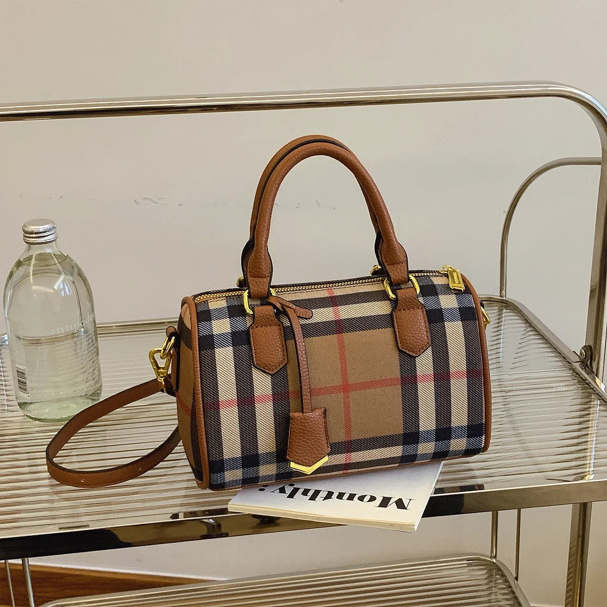 Plaid Crossbody Bag for Women – Classic Tartan PU Leather Handbag
