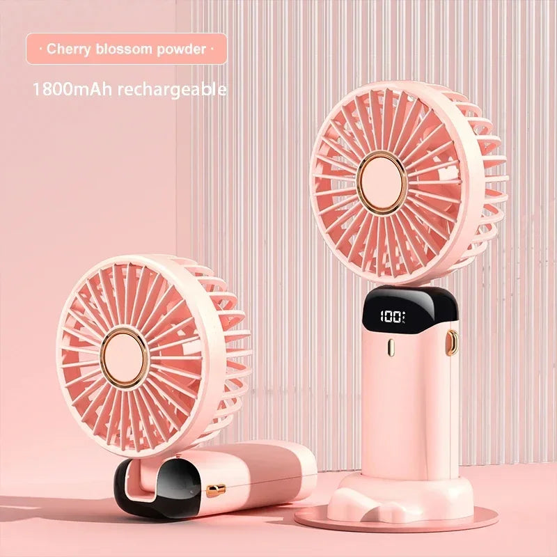 Handheld Mini Fan Foldable 5-Speed USB Rechargeable with Phone Stand & LED Display