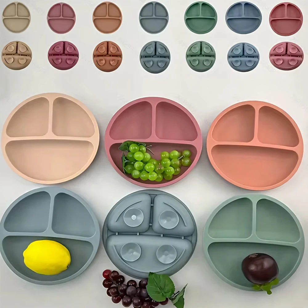 Silicone Baby Suction Plate – Divided Sections with Lid