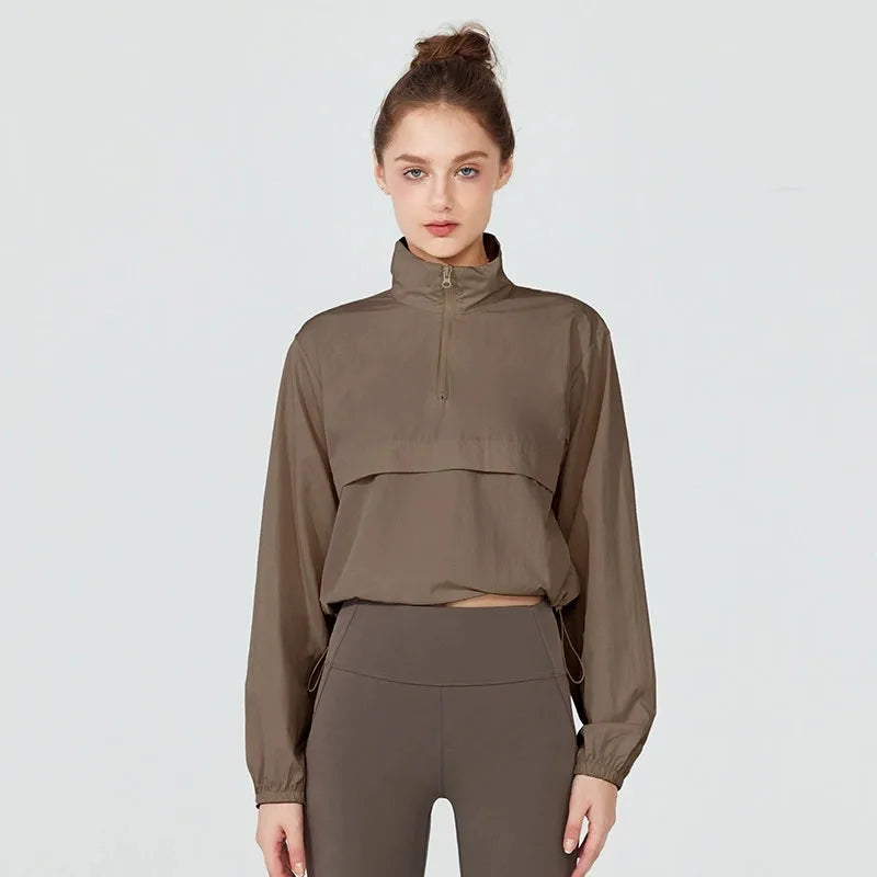 Women's Long Sleeve Athletic Pullover Jacket – Fitted Running Top