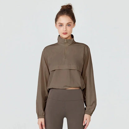Women's Long Sleeve Athletic Pullover Jacket – Fitted Running Top