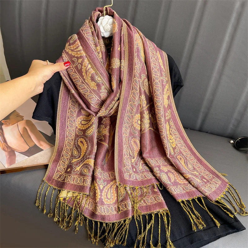 Paisley Print Cashmere Pashmina Shawl for Women – Warm Winter Wrap