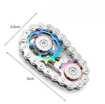 Metal Fidget Spinner – Gear & Chain Stress Relief Desk Toy for Adults