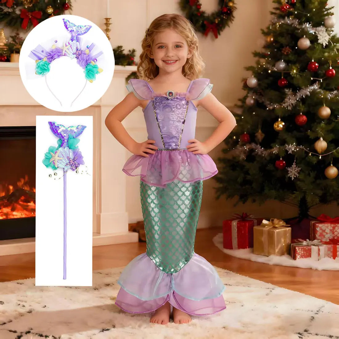 Girls Mermaid Princess Costume Dress – Birthday Party & Christmas
