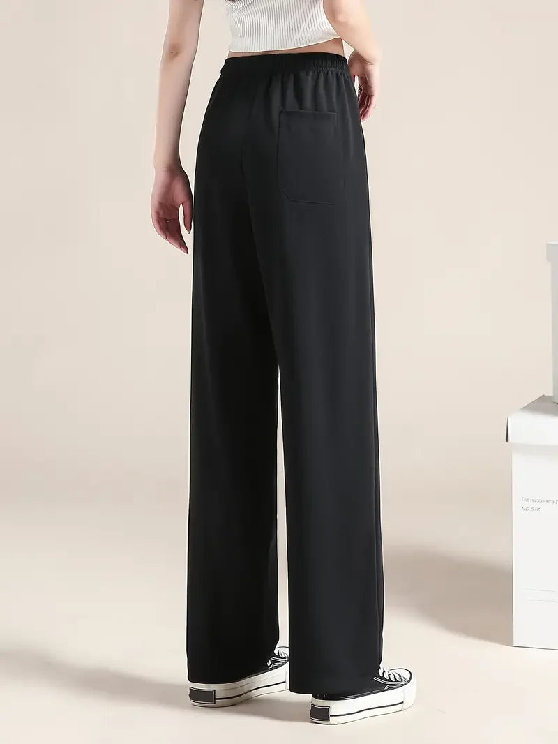 Women's Ice Silk Wide Leg Pants – Loose Fit Casual Trousers