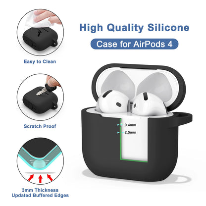 Silicone AirPods 4 Case with Wrist Strap & Carabiner Clip