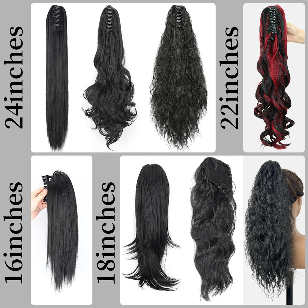 Claw Clip Ponytail Hair Extension 24 Inch Wavy Synthetic Heat Resistant