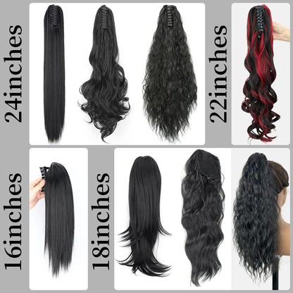 Claw Clip Ponytail Hair Extension 24 Inch Wavy Synthetic Heat Resistant
