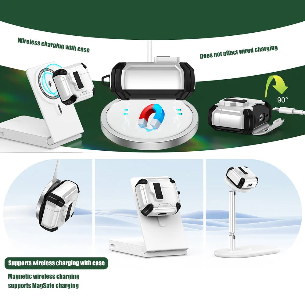 Magnetic Pop-Top AirPods Case – Rugged Shockproof Cover with Carabiner