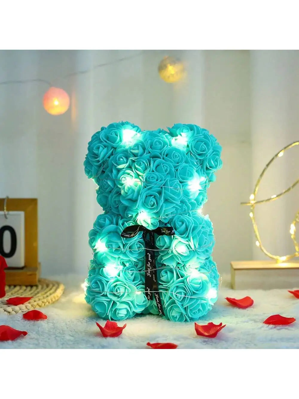 Rose Teddy Bear Gift – Artificial Flower Bear with LED Lights