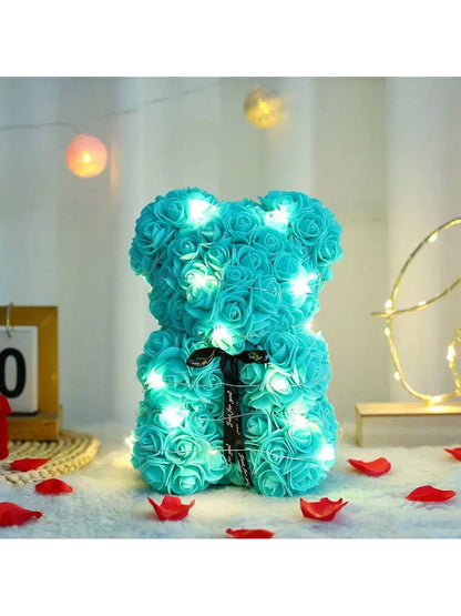 Rose Teddy Bear Gift – Artificial Flower Bear with LED Lights