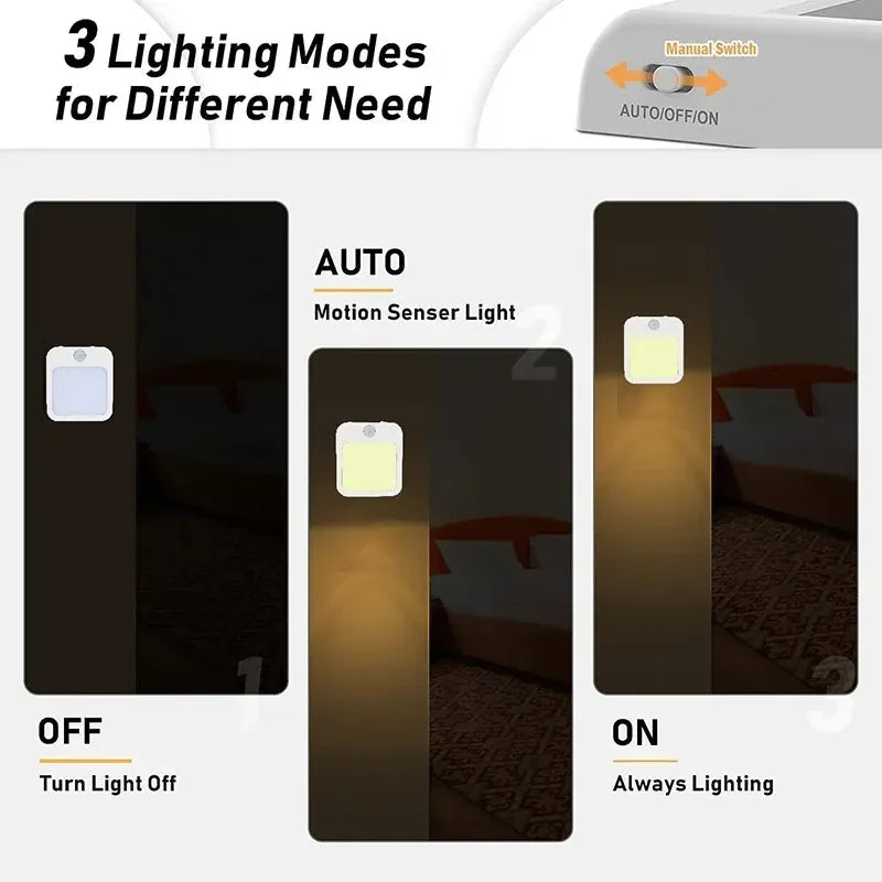 Motion Sensor Plug-In Night Light – Dimmable LED Bedside Lamp