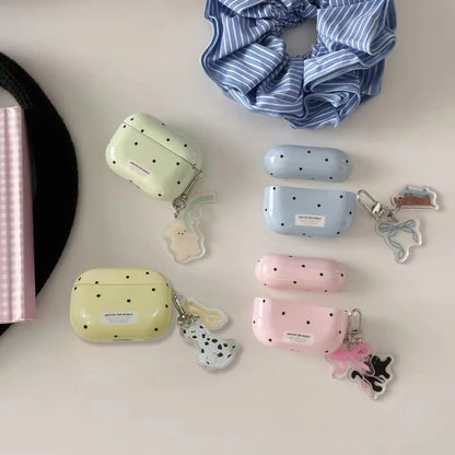 Cute Polka Dot AirPods Case with Dalmatian Dog Charm