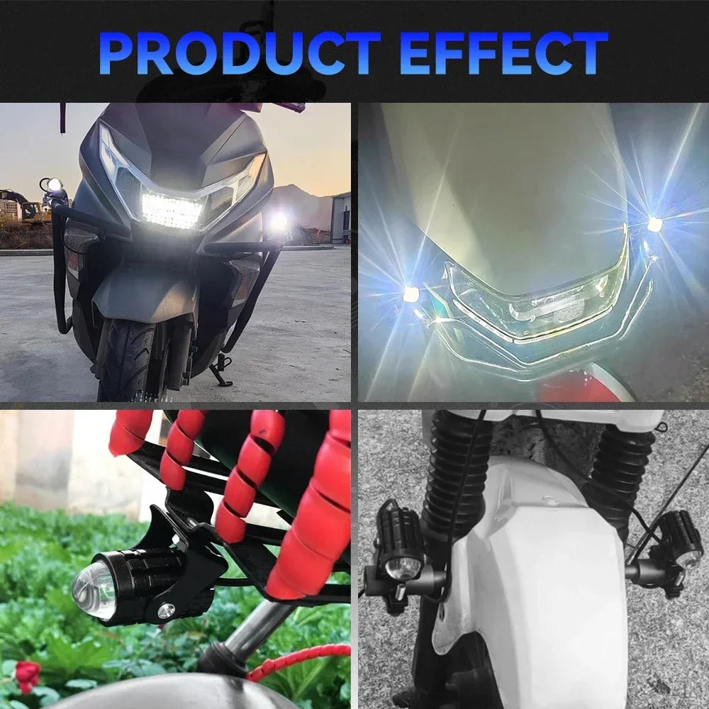 Motorcycle LED Projector Headlight – Dual Color Fog & Driving Lamp for ATV Scooter