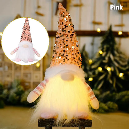Light-Up Christmas Gnome Figurine – Glowing Sequin Faceless Doll Holiday Decoration