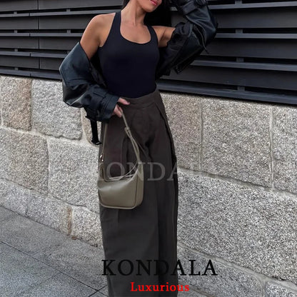 Wide Leg Pants for Women – High Waist Pleated Trousers with Pockets